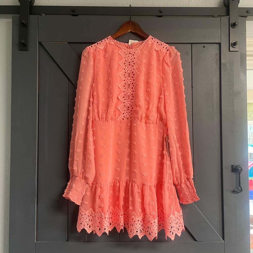 Love By Design Coral Lace-Trim Long Sleeve Dress